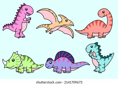 Cute Collection Dino Fossil Dinosaurs Baby kids Animal Cartoon Doodle Funny Clipart