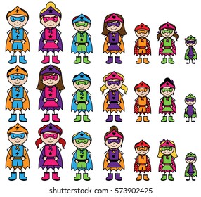 Cute Collection of Diverse Stick Figure Superheroes or Superhero Families - Vector Format 