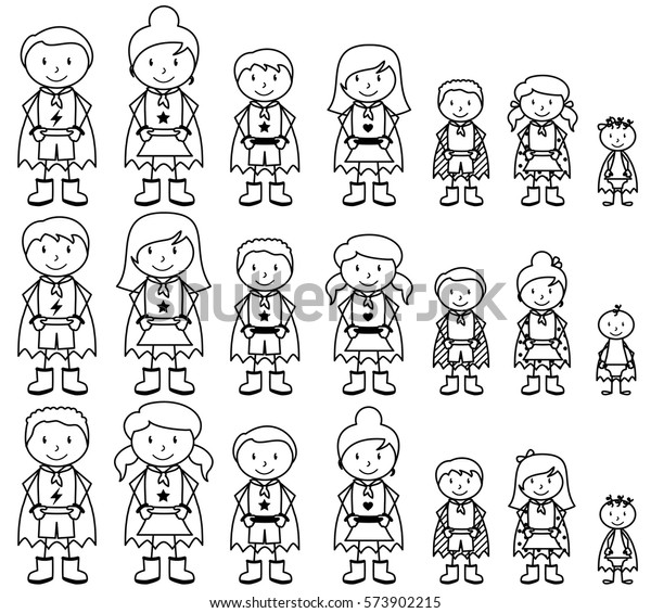 Cute Collection Diverse Stick Figure Superheroes Stock Vector (Royalty ...