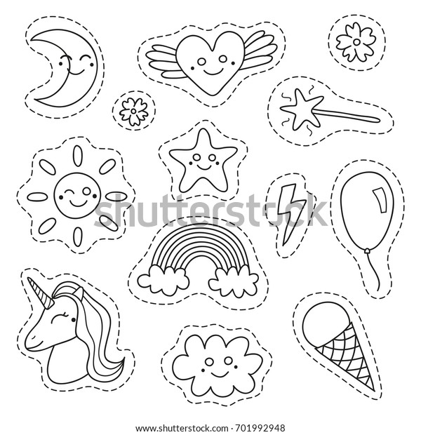 Cute Collection Doodle Uncolored Girly Magic Abstract Signs