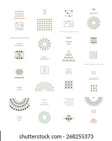 Cute Collection of Ethnic patterns. Geometric and aztec decor elements. Trendy  backgrounds and logotypes. Vector. Isolated. 