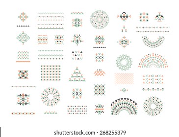 Cute Collection of Ethnic patterns. Geometric and aztec decor elements. Trendy  backgrounds and logotypes. Vector. Isolated. 