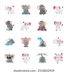 Coleção Bonitinha de Mascotes de Elefante de Estilo Plano 

