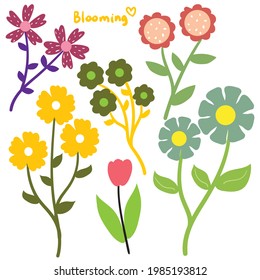 cute collection of flower sticker set with various color and type.