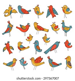 Cute collection of funny birds. vector illustration