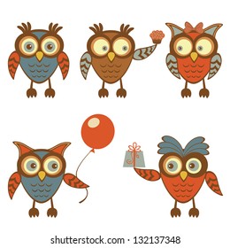 Cute collection of funny owl characters