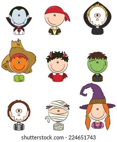 Cute collection of Halloween boy and girl character avatars