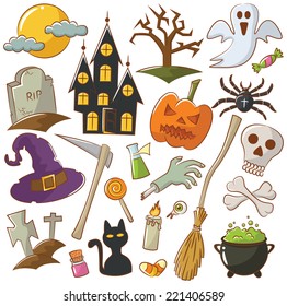 Cute collection of Halloween elements isolated on white