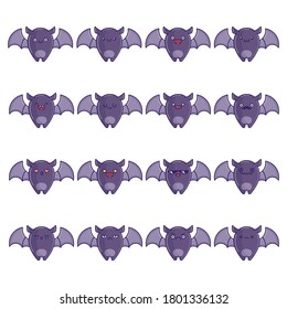 Cute collection of Halloween vampire bat icon cartoons isolated on white background