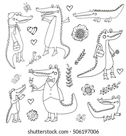 Cute collection of hand draw crocodiles. Illustration in vector format