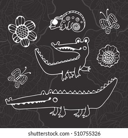 Cute collection of hand draw crocodiles