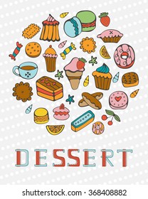 Cute collection of hand drawn sweets and desserts