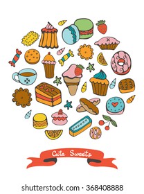 Cute collection of hand drawn sweets and desserts