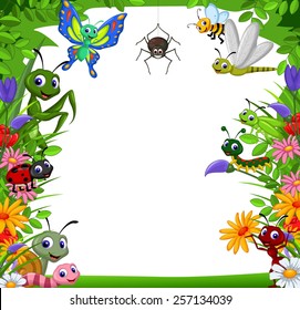 cute collection of insects in the flower garden 