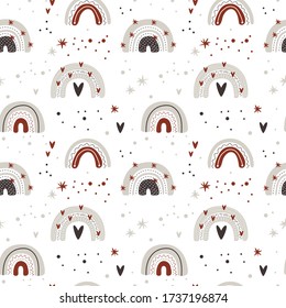 cute collection magic rainbow for design of a child’s room, children’s poster. printing on fabric and paper. stars and heart. made with love. Vector graphics