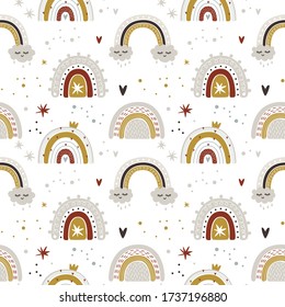 cute collection magic rainbow for design of a child’s room, children’s poster. printing on fabric and paper. stars and heart. made with love. Vector graphics