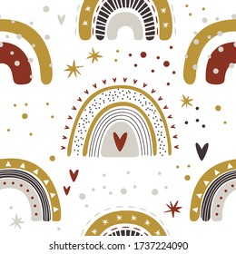 cute collection magic rainbow for design of a child’s room, children’s poster. printing on fabric and paper. stars and heart. made with love. Vector graphics