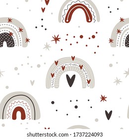 cute collection magic rainbow for design of a child’s room, children’s poster. printing on fabric and paper. stars and heart. made with love. Vector graphics