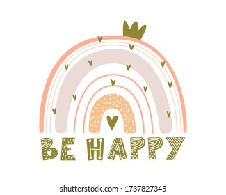 cute collection magic rainbow for design of a child’s room, children’s poster. printing on fabric and paper. stars and heart. made with love. Vector graphics
