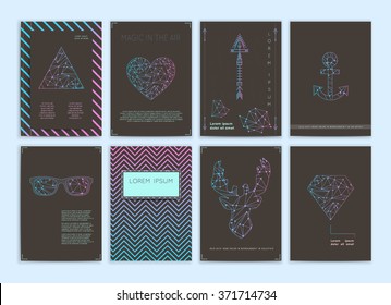 Cute Collection of neon Templates and modern creative cards. Hipster textures and shapes. Retro patterns for Posters, Flyers and Banner Designs.