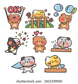 Cute Collection of Puppies Doodle Illustration. Best for Sticker, App Project, Print. Volume 1. Premium Vector