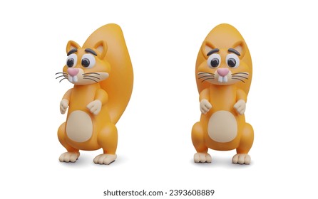 Cute collection with squirrels in different positions in orange colors. Small rodent for online computer games. Vector illustration in 3D style with white background