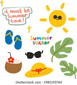 Cute collection of summer sticker set.simple vector for icon or chat sticker