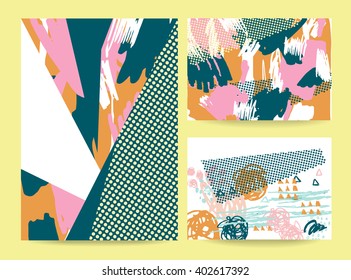 Cute Collection of Templates and modern creative cards. Art textures and shapes. Design for banner, poster, card, invitation, placard, brochure, flyer.