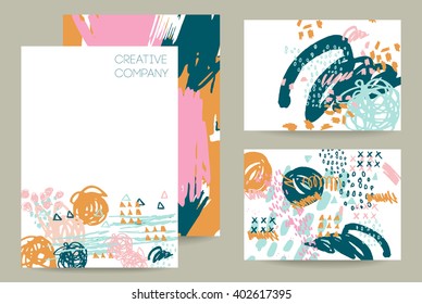 Cute Collection of Templates and modern creative cards. Art textures and shapes. Design for banner, poster, card, invitation, placard, brochure, flyer.