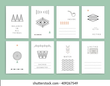 Cute Collection of Templates and modern creative cards. Hipster textures and shapes. Retro patterns for Posters, Flyers and Banner Designs.