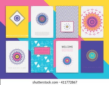 Cute Collection of Templates and modern creative cards. Hipster textures and shapes. Retro patterns for Posters, Flyers and Banner Designs.