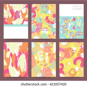 Cute Collection of Templates and modern creative cards. Art textures and shapes. Design for banner, poster, card, invitation, placard, brochure, flyer.