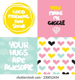 Cute collection of valentine love and friendship postcard cover design typography background in vector