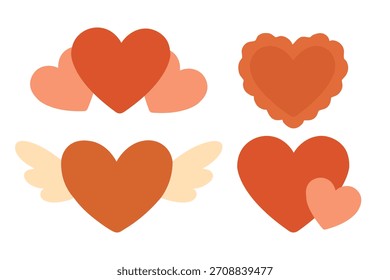 Cute collection of various heart designs, simple flat illustration perfect for romantic cards and sweet decor.