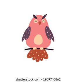 Cute collection of vector colorful owls. Illustration on white isolated background