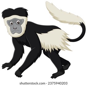 Cute-Colobus-Affenkartoon einzeln auf weißem Hintergrund. Vektorgrafik