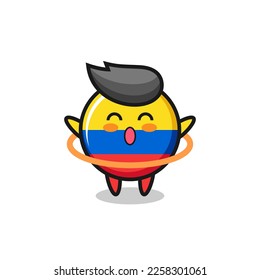 cute colombia flag badge cartoon is playing hula hoop , cute style design for t shirt, sticker, logo element