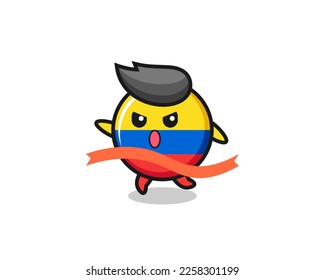 cute colombia flag badge illustration is reaching the finish , cute style design for t shirt, sticker, logo element