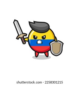 cute colombia flag badge soldier fighting with sword and shield , cute style design for t shirt, sticker, logo element