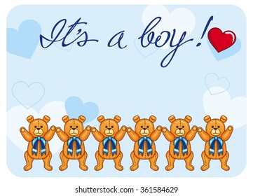 Cute color background with Teddy Bears and originally drawn artistic text