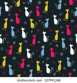 Cute color cats pattern. Vector illustration