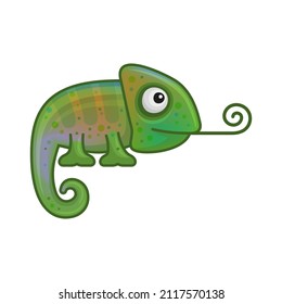 Cute Color Chameleon on White Background. Cartoon Style Vector