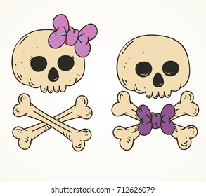 Cute Color Doodle Couple Skull