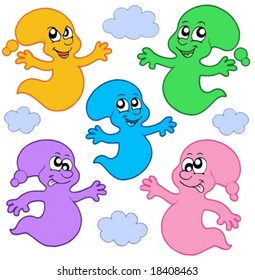 Cute color ghosts - vector illustration.