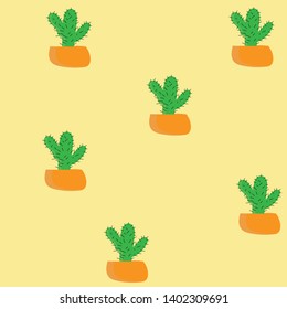 Cute and color of many green cactus in brown pot for seamless background vector
