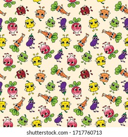 Cute color pattern with cartoon smiling vegetables