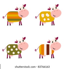 Cute color pattern Cows collection isolated on white background Vector collection of four happy creative Cow characters - isolated on white.