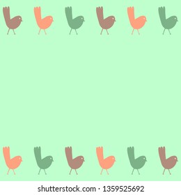 Cute color vector seamless pattern frame. Orange, green, purple birds isolated on blue background. Unique abstract texture for invitations, cards, websites, wrapping paper, textile 