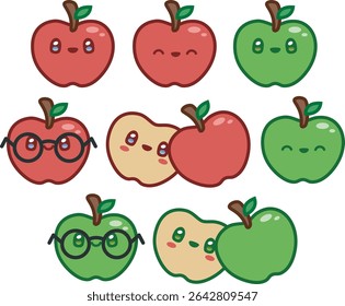 Cute Colored Apple Vector Cartoon Kawaii