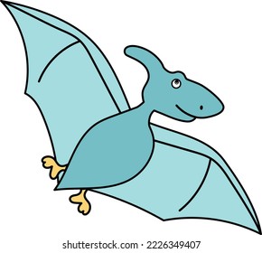 Cute Colored Baby pterodactyl Dinosaur Isolated Vector Outline